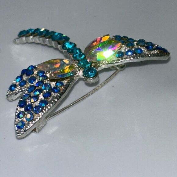 NWT Betsey Johnson dragonfly blue rainbow crystal pin/brooch AB - Picture 4 of 6